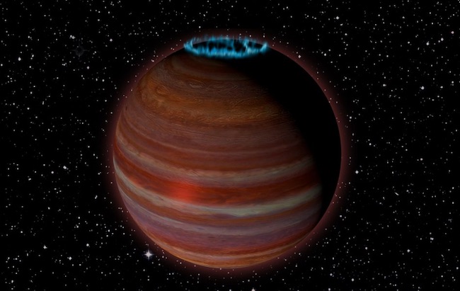 Ilustrasi objek mirip eksoplanet dengan pembangkit magnetik kuat. Kredit: Caltech/Chuck Carter; NRAO/AUI/NSF