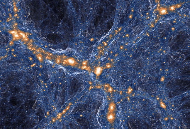 Simulasi galaksi dan gas di alam semesta. Kredit: TNG Collaboration