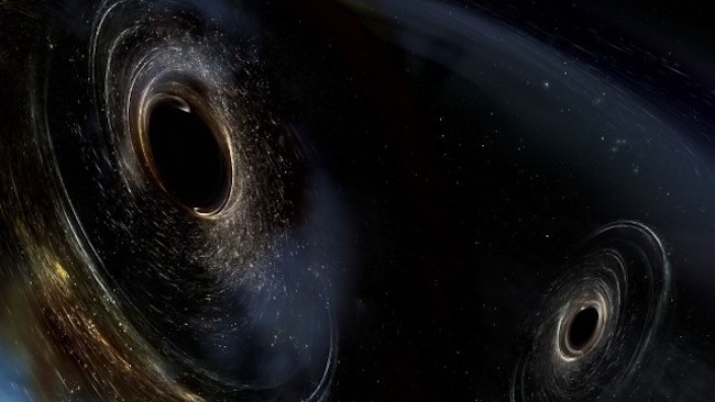 Gelombang gravitasu dari lubang hitam yang bertabrakan. Kredit: LIGO/Caltech/MIT/Sonoma State (AuroreSimonnet)